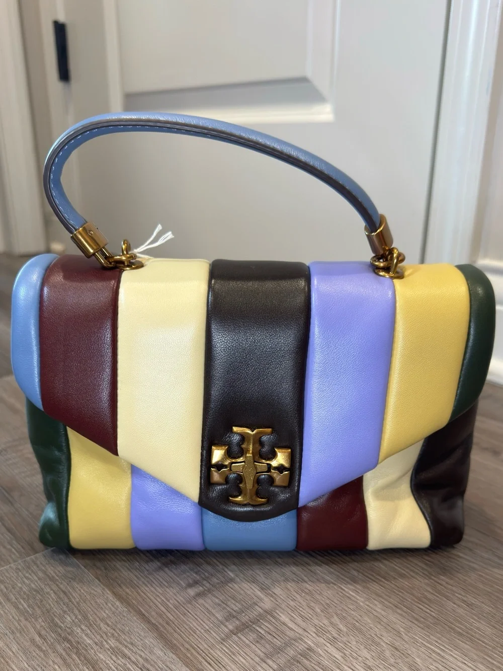 Tory Burch Kira Small Top Handle Quilted Logo Multi Leather Satchel Handbag
